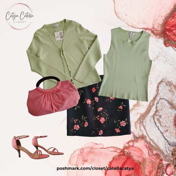 Petite Sophisticate Sweaters - Petite Sophisticate Silk Stretch Cardigan & Shell Set | NWT | P | Light Green